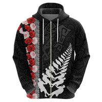 New Zealand ANZAC Day Hoodie Soldier Silver Fern with Red Poppies Flower Maori Style LT03 - Polynesian Pride