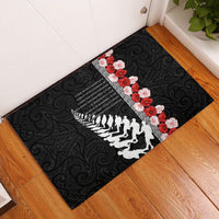New Zealand ANZAC Day Rubber Doormat Soldier Silver Fern with Red Poppies Flower Maori Style LT03 Black - Polynesian Pride