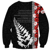New Zealand ANZAC Day Sweatshirt Soldier Silver Fern with Red Poppies Flower Maori Style LT03 - Polynesian Pride