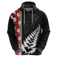 New Zealand ANZAC Day Zip Hoodie Soldier Silver Fern with Red Poppies Flower Maori Style LT03 - Polynesian Pride