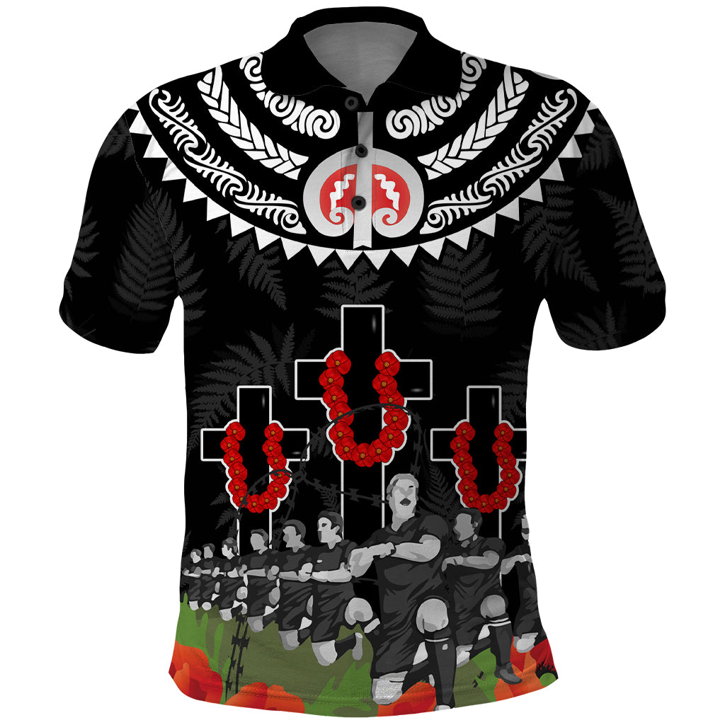 New Zealand ANZAC Day Polo Shirt Lest We Forget Haka Dance Respect LT03 Black - Polynesian Pride