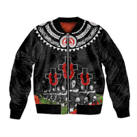 New Zealand ANZAC Day Sleeve Zip Bomber Jacket Lest We Forget Haka Dance Respect LT03 Unisex Black - Polynesian Pride