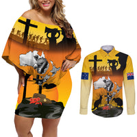 New Zealand and Australia ANZAC Day Couples Matching Off Shoulder Short Dress and Long Sleeve Button Shirt Gallipoli Lest We Forget LT03 Yellow - Polynesian Pride
