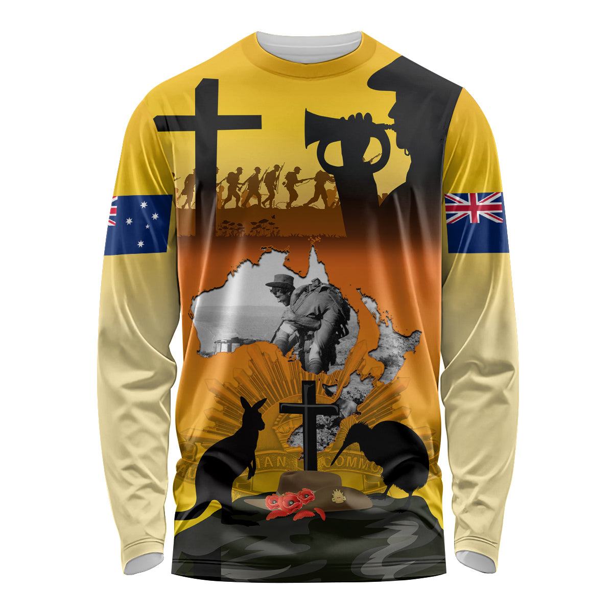 New Zealand and Australia ANZAC Day Long Sleeve Shirt Gallipoli Lest We Forget LT03 Unisex Yellow - Polynesian Pride