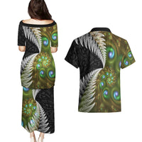 New Zealand Couples Matching Puletasi and Hawaiian Shirt Koru Abstract Art and Silver Fern Maori Pattern LT03 - Polynesian Pride