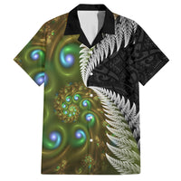 New Zealand Family Matching Off Shoulder Short Dress and Hawaiian Shirt Koru Abstract Art and Silver Fern Maori Pattern LT03 Dad's Shirt - Short Sleeve Green - Polynesian Pride