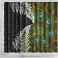 New Zealand Shower Curtain Koru Abstract Art and Silver Fern Maori Pattern