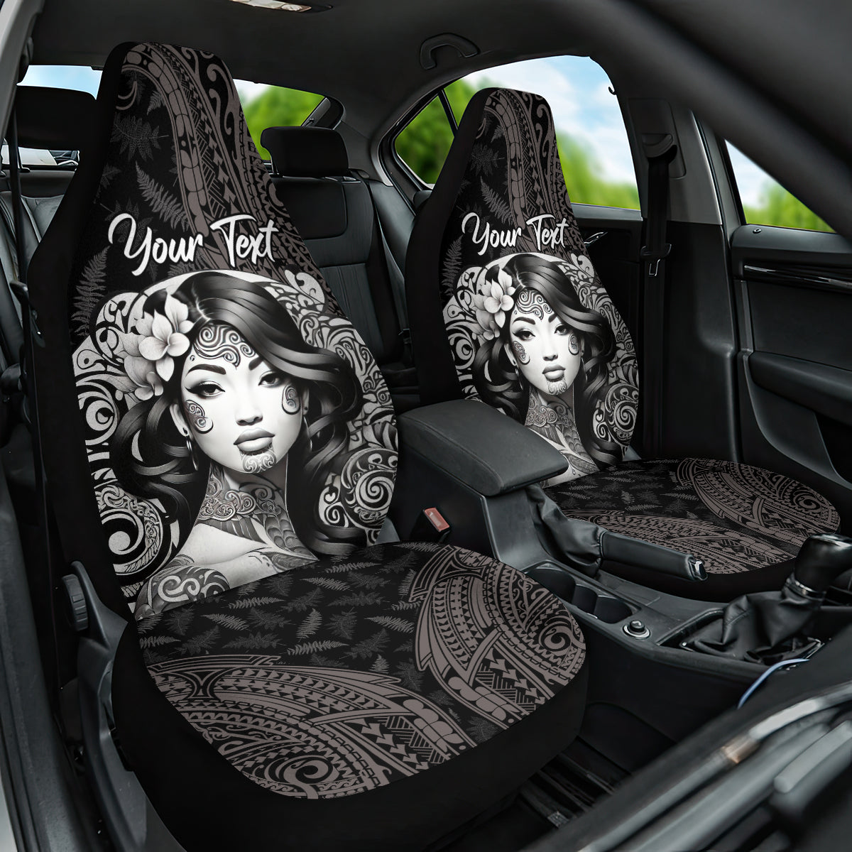 Custom New Zealand Women's Day Car Seat Cover Maori Tribal Girl and Silver Fern Pattern