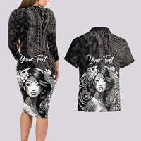 Custom New Zealand Women's Day Couples Matching Long Sleeve Bodycon Dress and Hawaiian Shirt Maori Tribal Girl and Silver Fern Pattern LT03 - Polynesian Pride