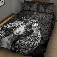 Custom New Zealand Women's Day Quilt Bed Set Maori Tribal Girl and Silver Fern Pattern