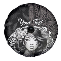 Custom New Zealand Women's Day Spare Tire Cover Maori Tribal Girl and Silver Fern Pattern