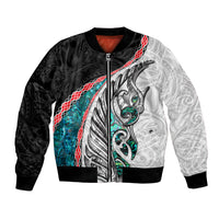 New Zealand Bomber Jacket Manaia Fern and Koru Maori Pattern LT03 Unisex Black - Polynesian Pride