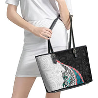 New Zealand Leather Tote Bag Manaia Fern and Koru Maori Pattern