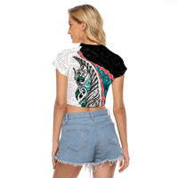 New Zealand Raglan Cropped T Shirt Manaia Fern and Koru Maori Pattern LT03 - Polynesian Pride