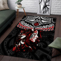 New Zealand Maori Girl Area Rug Silver Fern and Koru Pattern