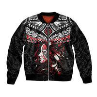 New Zealand Maori Girl Bomber Jacket Silver Fern and Koru Pattern LT03 Unisex Black - Polynesian Pride