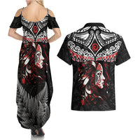 New Zealand Maori Girl Couples Matching Summer Maxi Dress and Hawaiian Shirt Silver Fern and Koru Pattern LT03 - Polynesian Pride