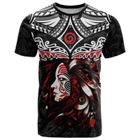 New Zealand Maori Girl T Shirt Silver Fern and Koru Pattern LT03 Black - Polynesian Pride