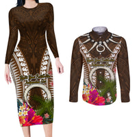Vanuatu Selebretem 44th Indipendens Dei Couples Matching Long Sleeve Bodycon Dress and Long Sleeve Button Shirt Yumi Pig Tusk and Namele Fern