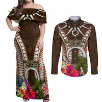 Vanuatu Selebretem 44th Indipendens Dei Couples Matching Off Shoulder Maxi Dress and Long Sleeve Button Shirt Yumi Pig Tusk and Namele Fern