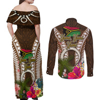 Vanuatu Selebretem 44th Indipendens Dei Couples Matching Off Shoulder Maxi Dress and Long Sleeve Button Shirt Yumi Pig Tusk and Namele Fern