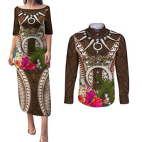 Vanuatu Selebretem 44th Indipendens Dei Couples Matching Puletasi and Long Sleeve Button Shirt Yumi Pig Tusk and Namele Fern