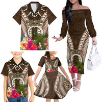 Vanuatu Selebretem 44th Indipendens Dei Family Matching Off The Shoulder Long Sleeve Dress and Hawaiian Shirt Yumi Pig Tusk and Namele Fern