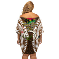 Vanuatu Selebretem 44th Indipendens Dei Off Shoulder Short Dress Yumi Pig Tusk and Namele Fern LT03 - Polynesian Pride