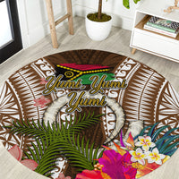 Vanuatu Selebretem 44th Indipendens Dei Round Carpet Yumi Pig Tusk and Namele Fern LT03 Brown - Polynesian Pride