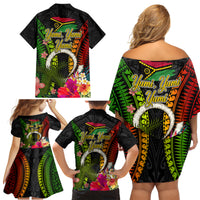 Vanuatu Independence Day Family Matching Off Shoulder Short Dress and Hawaiian Shirt Tugeta Yumi Selebretem Indipendens Dei