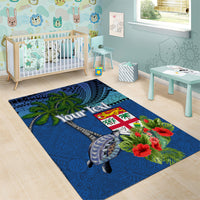Personalised Fiji Independence Day Area Rug Fijian Coat of Arms Palm and Hibiscus Tapa Pattern