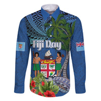 Fiji Independence Day Family Matching Tank Maxi Dress and Hawaiian Shirt Fijian Coat of Arms Palm and Hibiscus Tapa Pattern