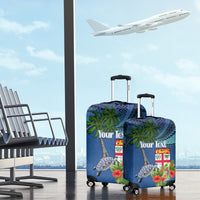 Personalised Fiji Independence Day Luggage Cover Fijian Coat of Arms Palm and Hibiscus Tapa Pattern
