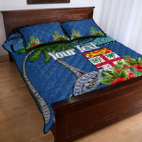 Personalised Fiji Independence Day Quilt Bed Set Fijian Coat of Arms Palm and Hibiscus Tapa Pattern