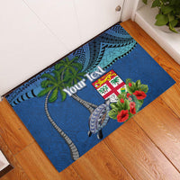 Personalised Fiji Independence Day Rubber Doormat Fijian Coat of Arms Palm and Hibiscus Tapa Pattern