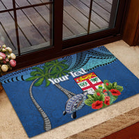 Personalised Fiji Independence Day Rubber Doormat Fijian Coat of Arms Palm and Hibiscus Tapa Pattern