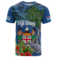 Fiji Independence Day T Shirt Fijian Coat of Arms Palm and Hibiscus Tapa Pattern
