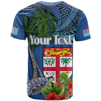 Fiji Independence Day T Shirt Fijian Coat of Arms Palm and Hibiscus Tapa Pattern