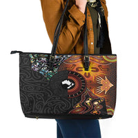 New Zealand and Australia Together Leather Tote Bag Maori Tattoo Paua Shell mix Aboriginal Pattern LT03 - Polynesian Pride