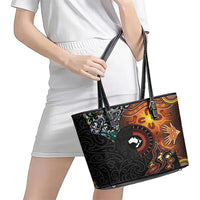 New Zealand and Australia Together Leather Tote Bag Maori Tattoo Paua Shell mix Aboriginal Pattern LT03 - Polynesian Pride