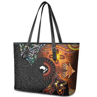 New Zealand and Australia Together Leather Tote Bag Maori Tattoo Paua Shell mix Aboriginal Pattern LT03 - Polynesian Pride