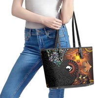 New Zealand and Australia Together Leather Tote Bag Maori Tattoo Paua Shell mix Aboriginal Pattern LT03 - Polynesian Pride
