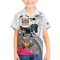 Fiji Iguana Kid Hawaiian Shirt Tapa Tribal Tattoo and Hibiscus LT03 Kid White - Polynesian Pride