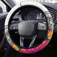 Fiji Iguana Steering Wheel Cover Tapa Tribal Tattoo and Hibiscus LT03 - Polynesian Pride
