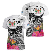 Fiji Iguana Women V-Neck T-Shirt Tapa Tribal Tattoo and Hibiscus