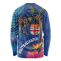 Fiji and Australia Together Long Sleeve Shirt Aboriginal Kangaroo and Tapa Tribal Hibiscus LT03 - Polynesian Pride