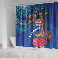 Fiji and Australia Together Shower Curtain Aboriginal Kangaroo and Tapa Tribal Hibiscus