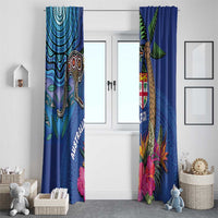 Fiji and Australia Together Window Curtain Aboriginal Kangaroo and Tapa Tribal Hibiscus