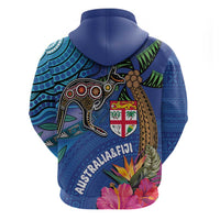 Fiji and Australia Together Zip Hoodie Aboriginal Kangaroo and Tapa Tribal Hibiscus LT03 - Polynesian Pride