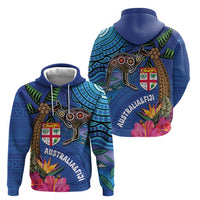 Fiji and Australia Together Zip Hoodie Aboriginal Kangaroo and Tapa Tribal Hibiscus LT03 - Polynesian Pride